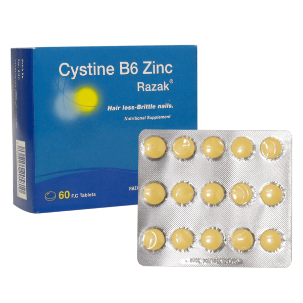 قرص مکمل پوست مو و ناخن سیستین B6 زینک (Cystine B6 Zinc) لابراتور رازک بسته 60 عددی گارانتی سلامت فیزیکی کالا 1 ماه