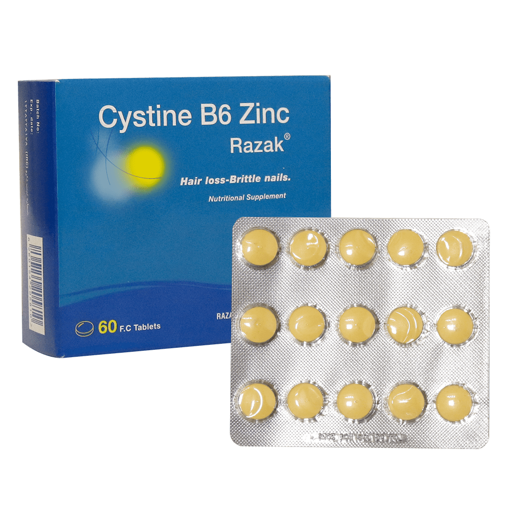 قرص مکمل پوست مو و ناخن سیستین B6 زینک (Cystine B6 Zinc) لابراتور رازک بسته 60 عددی گارانتی سلامت فیزیکی کالا 1 ماه