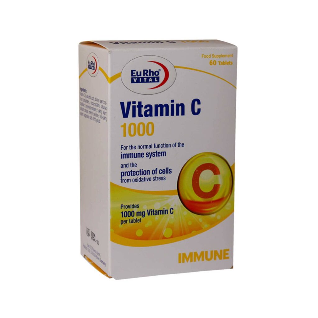 قرص ویتامین سی 1000 میلی گرمی (Vitamin C 1000 mg 60) یورو ویتال بسته 60 عددی گارانتی سلامت فیزیکی کالا 1 ماه