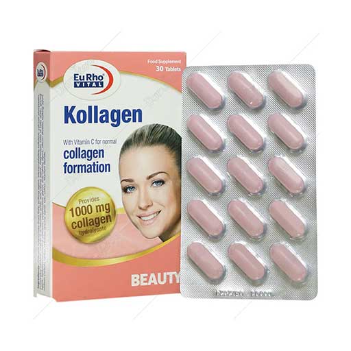 قرص کلاژن (Kollagen) یورو ویتال همراه با ویتامین سی بسته 30 عددی گارانتی سلامت فیزیکی کالا 1 ماه