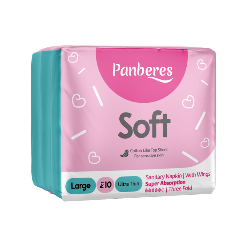 نوار بهداشتی بزرگ پنبه ریز (Panberes) مدل Soft خیلی نازک بسته 10 عددی